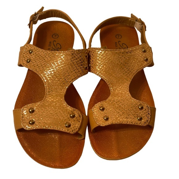 Niki Goldtone Metallic Flat Sandals Size 7 - Picture 1 of 8